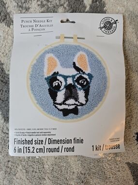 Punch Needle Kit French Bulldog Dog Craft Embroidery Kit DIY 6" Round New